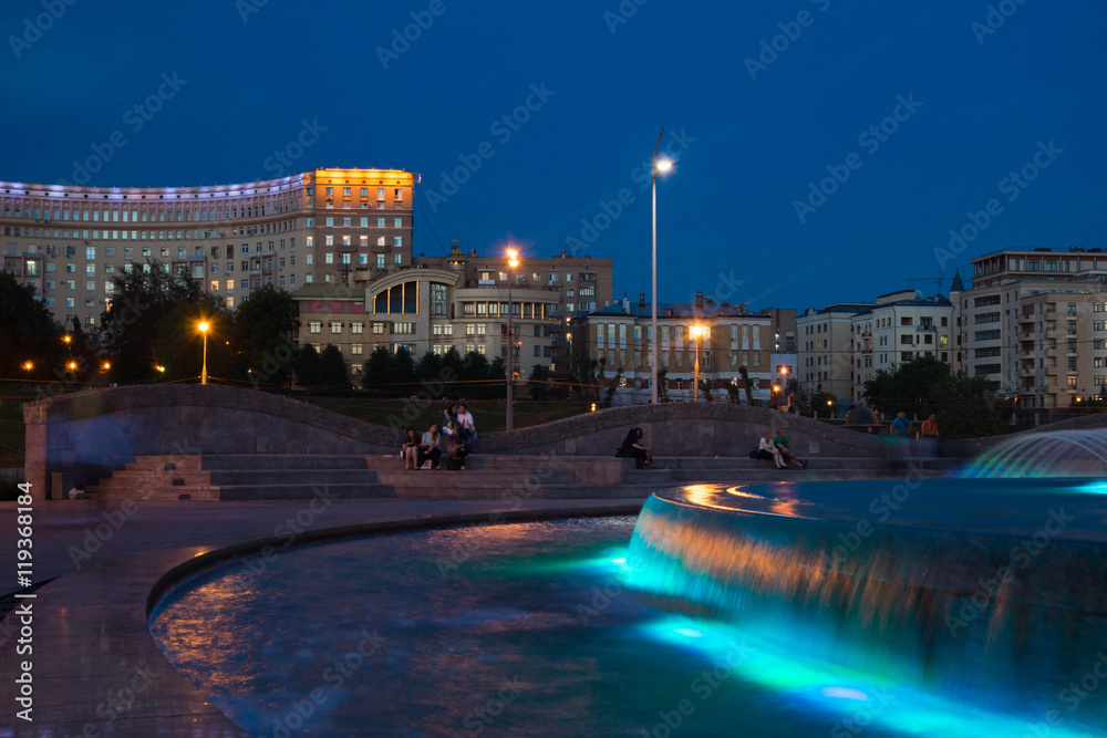 Fountain illuminated at night in park