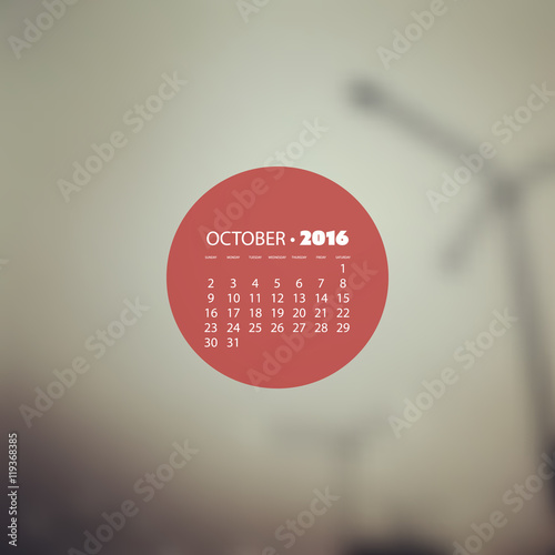 Monthly Calendar 2016, October - Vector Illustration Design