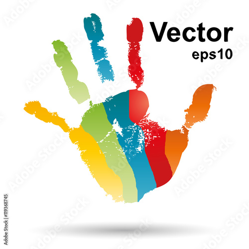 Vector conceptual child handprint with painted isolated on background
