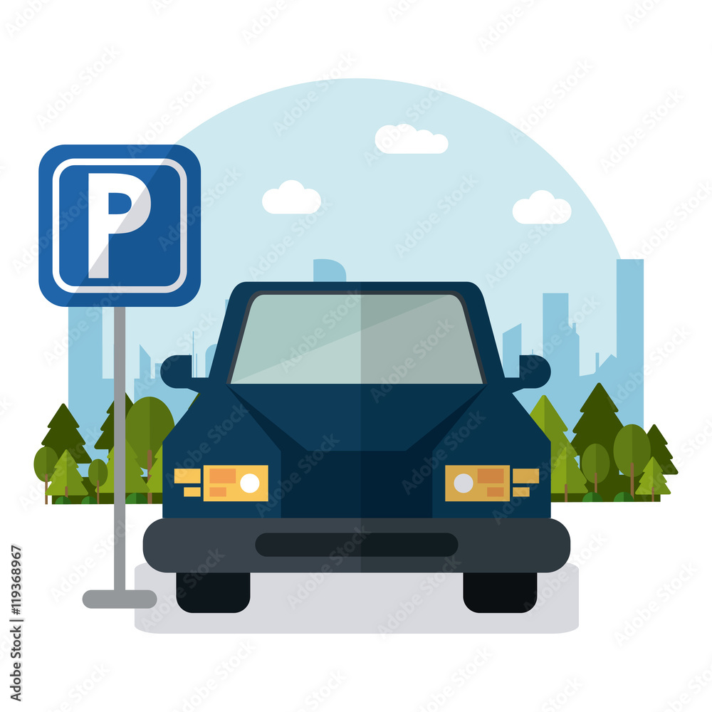 car vehicle auto parking zone park space road sign street city icon. Colorful and flat design. Vector illustration