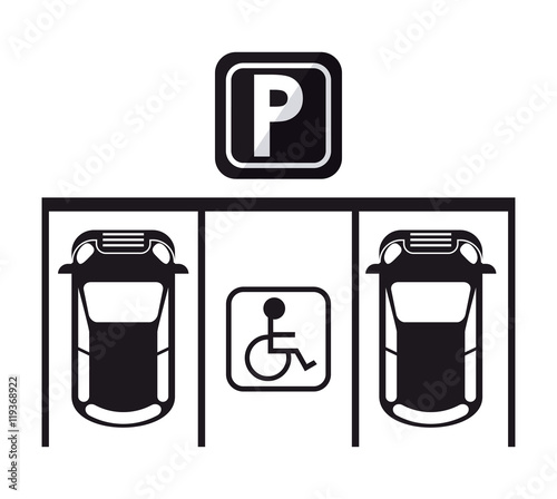 car vehicle auto parking zone park space road sign street icon. black white and isolated design. Vector illustration