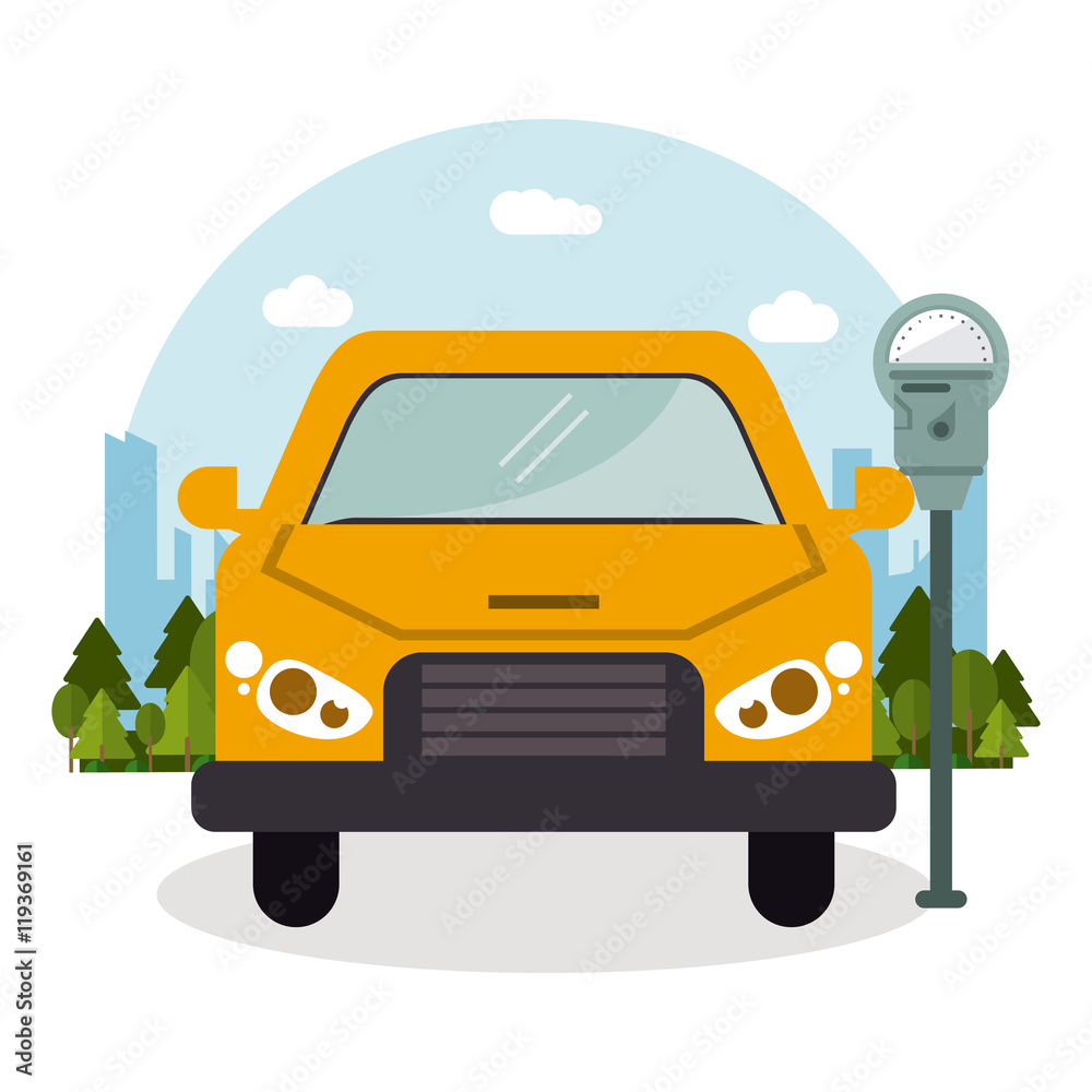 car vehicle auto payment machine parking zone park space road sign street icon. Colorful and flat design. Vector illustration