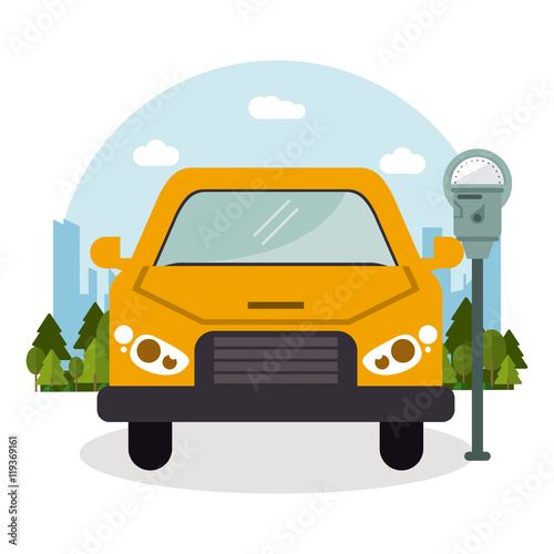 car vehicle auto payment machine parking zone park space road sign street icon. Colorful and flat design. Vector illustration