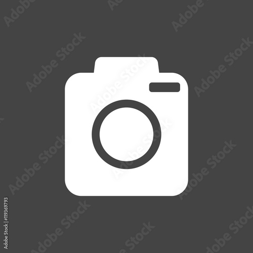 Camera icon on black background. Flat vector illustration. 