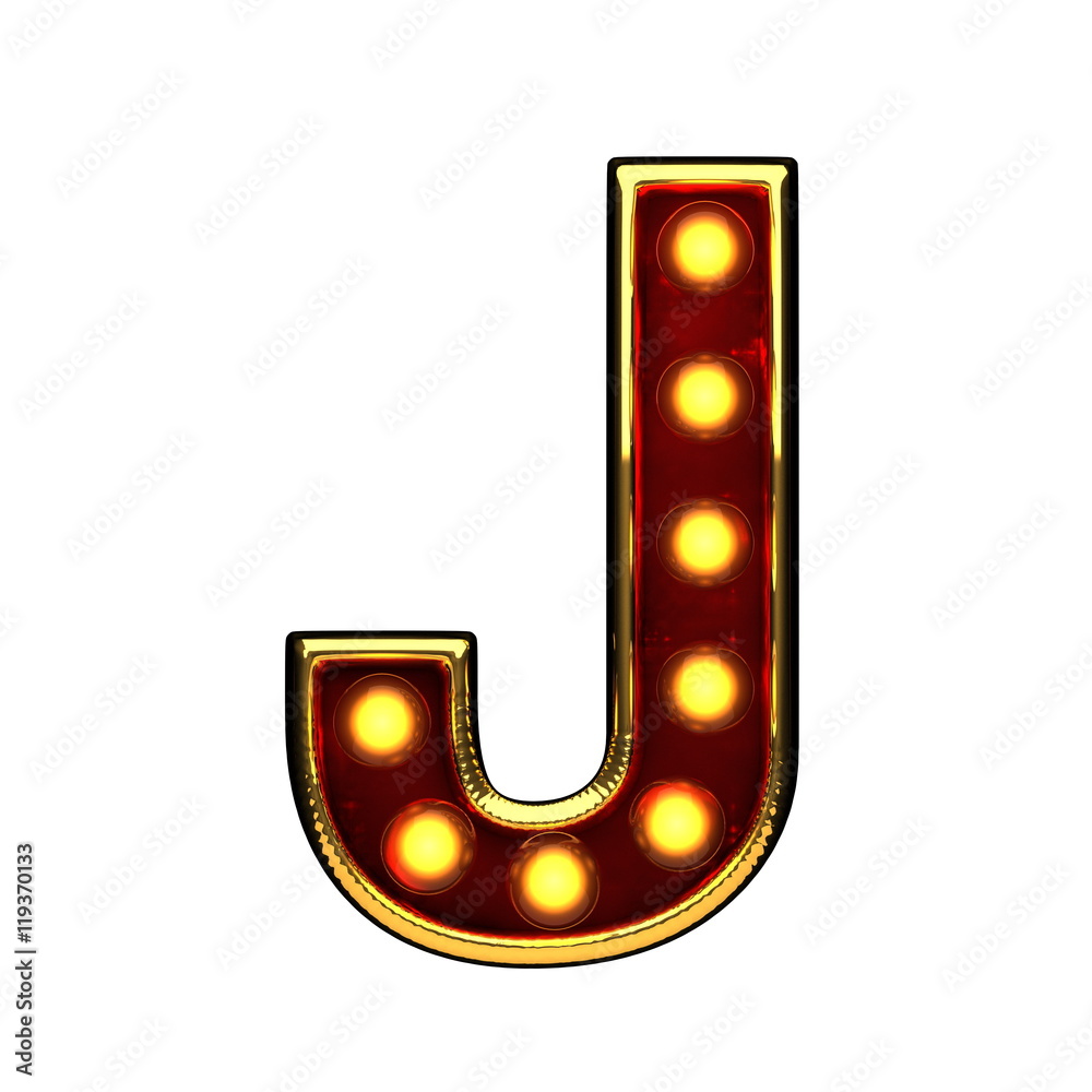 j isolated golden letter with lights on white. 3d illustration j isolated golden letter with lights on white. 3d illustration