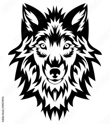Beautiful wolf tattoo.Vector wolf's head as a design element on isolated background