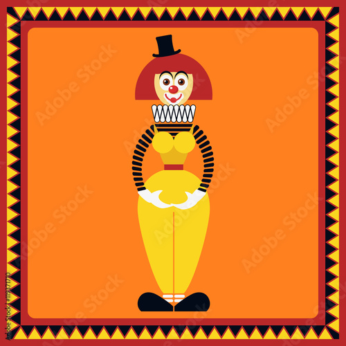 Funny clown is in beautiful pose. Flat style. Vector illustration