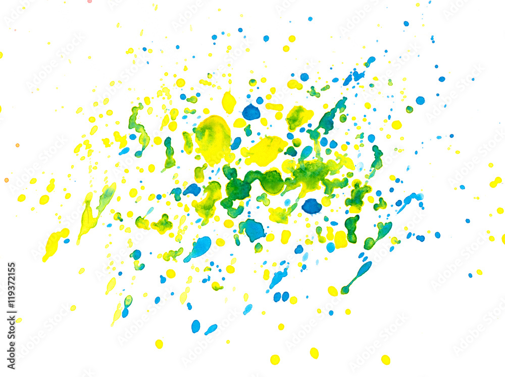 Abstract blue, green and yellow watercolor background