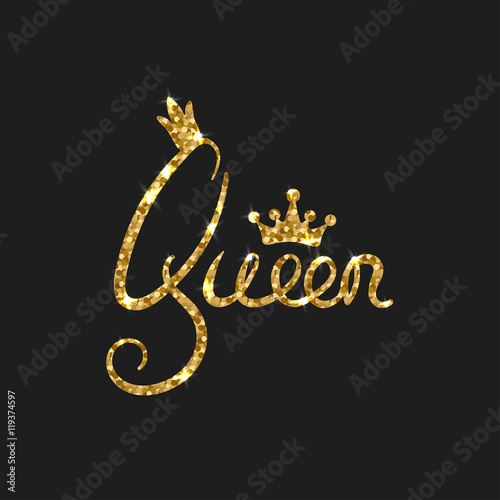 Queen golden text for card. Modern brush calligraphy.