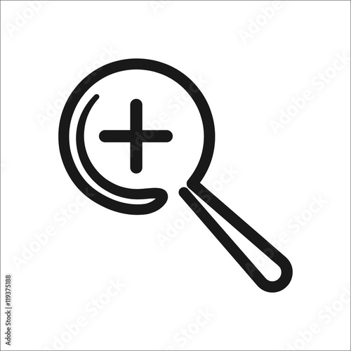 Magnifying Glass with plus or zoom in sign one line icon on background