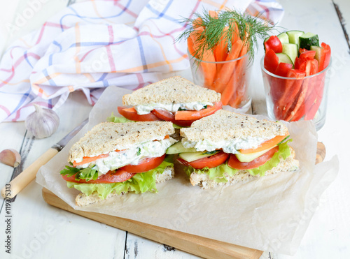 sandwich with vegetables and cheese