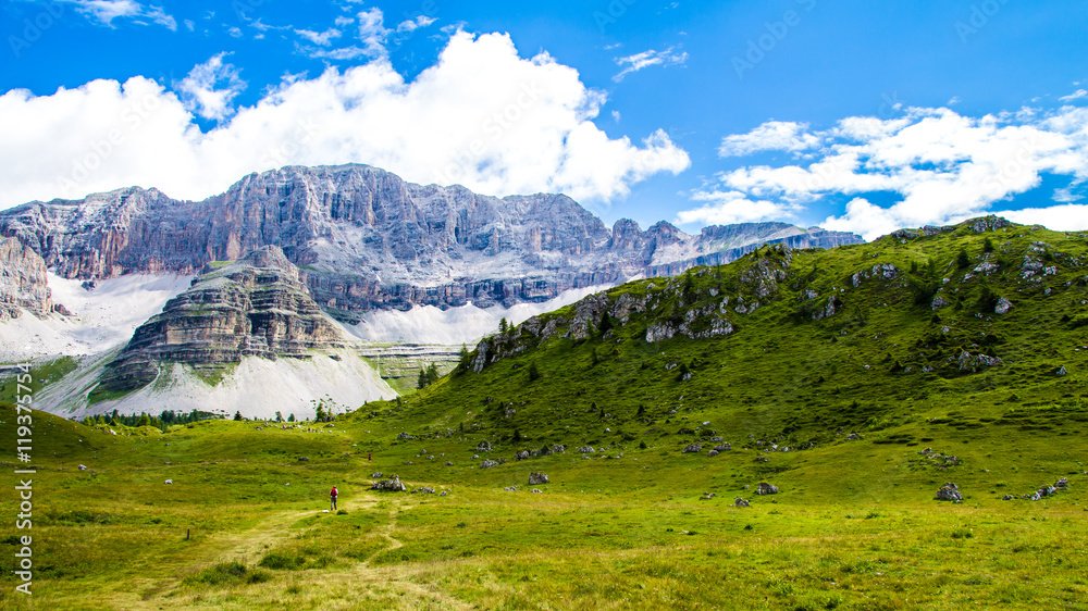 green plateau of the Dolomites in Trentino