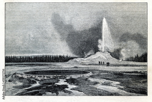 Castle Geyser - cone geyser in the Upper Geyser Basin of Yellowstone National Park (from Meyers Lexikon, 1895, 7/237)