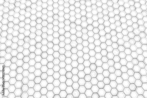 Abstract background made white of hexagons, wall of hexagons, 3d render illustration