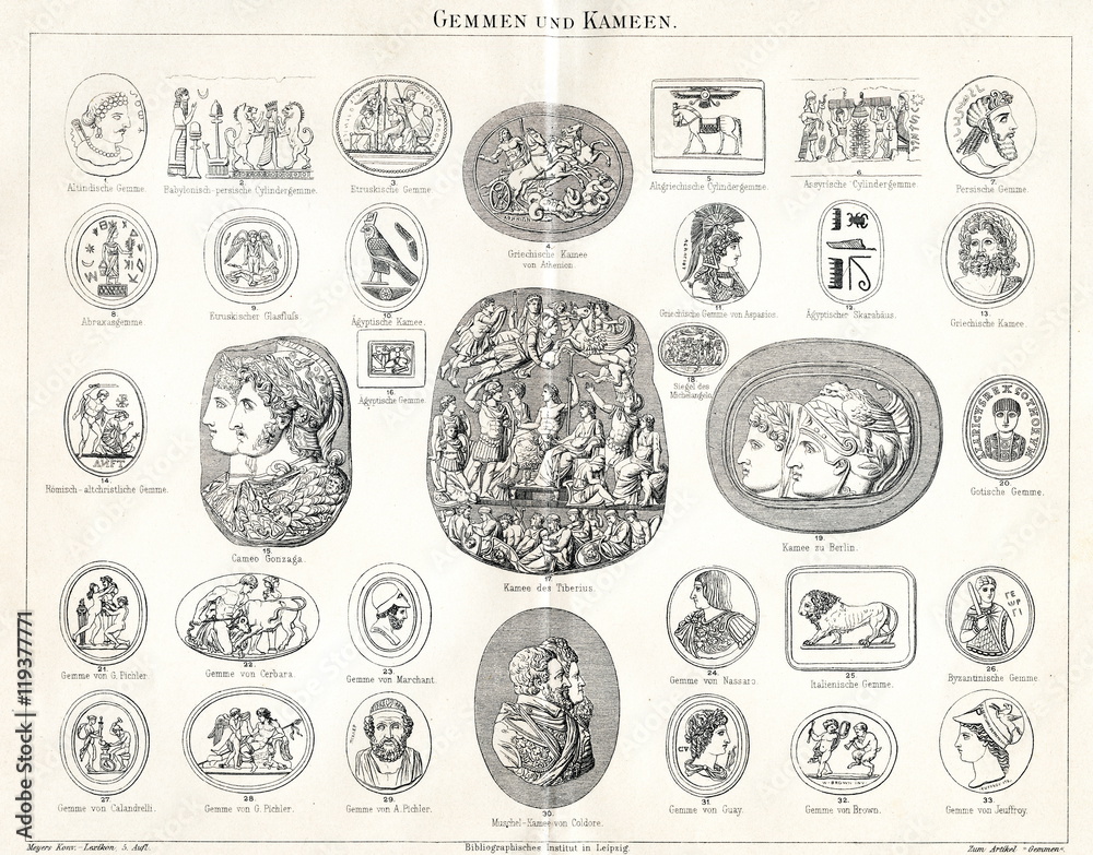 Engraved gems and cameos (from Meyers Lexikon, 1895, 7/286-7)