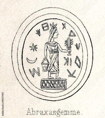 Abraxas stone (from Meyers Lexikon, 1895, 7/286-7)
 photo