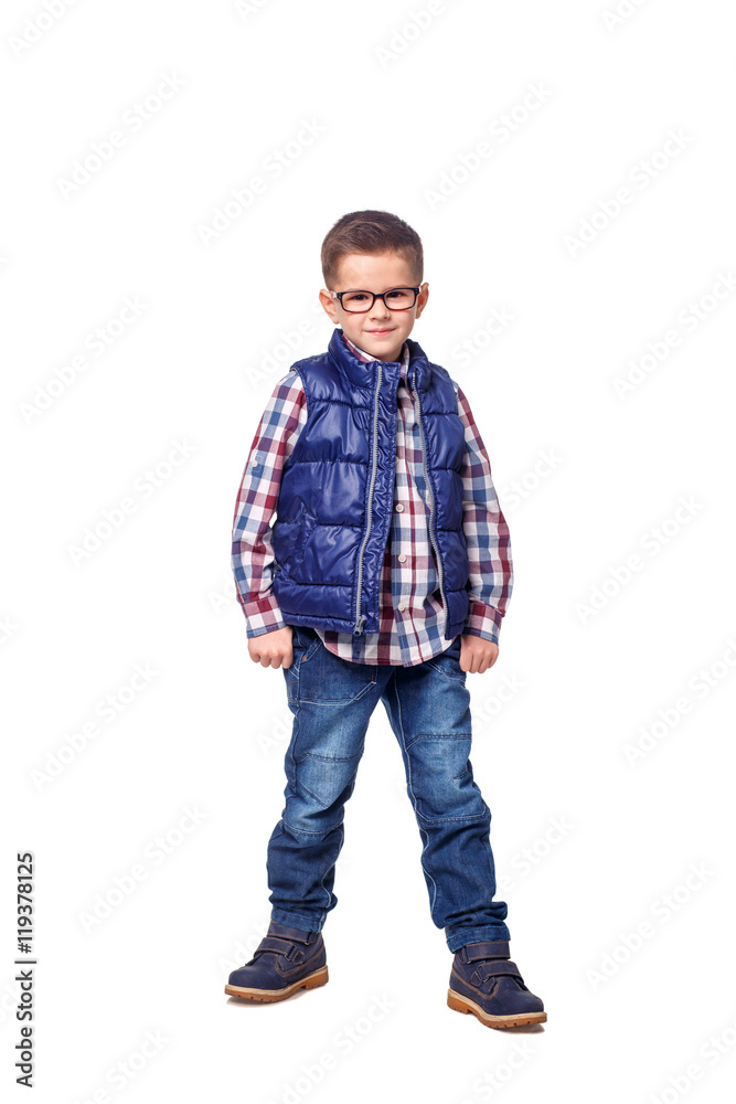 Boy in autumn clothes posing on white background. Boy in autumn clothes posing on white background.