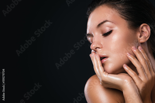 Beautiful woman with oily and wet skin