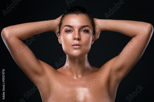 Beautiful woman with oily and wet skin