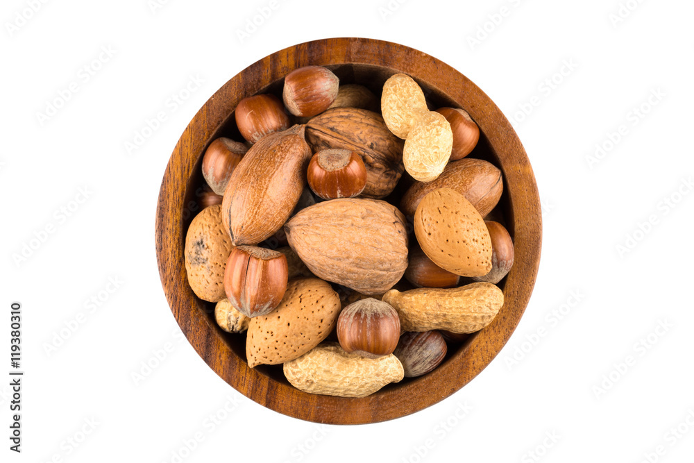 Mixed nuts in shells in a bowl Mixed nuts in shells in a bowl