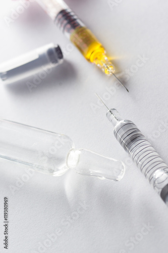 Transparent syringe for treatment and pharmacy industry.