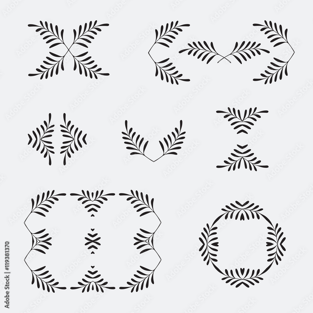 Obraz premium Elegant ornate floral design templates. Lineart vector frames and monograms illustration. Ornate frame and scroll elemeents set