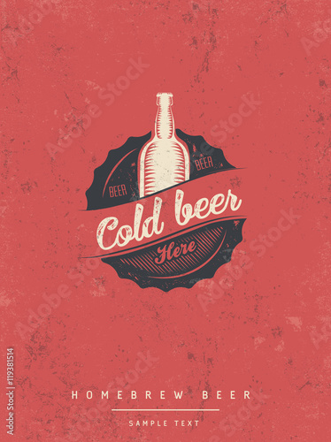 Poster with cold beer sign on old paper texture