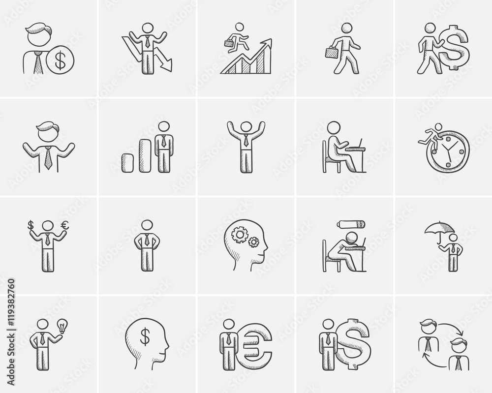 Business sketch icon set. Business sketch icon set.