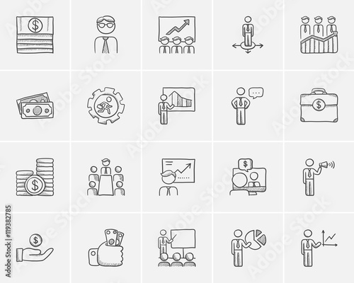 Business sketch icon set.