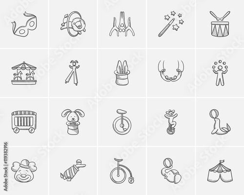 Circus sketch icon set.