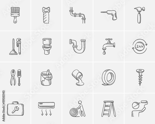 Construction sketch icon set.
