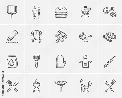 Barbecue sketch icon set.