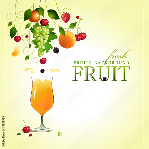 Glass of juice. Ripe fruit. Vector