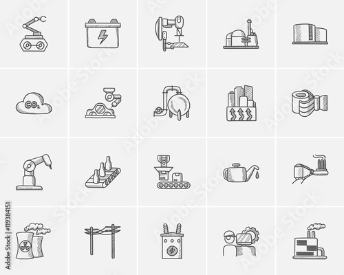 Industry sketch icon set.