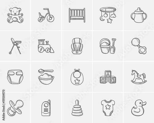 Kids sketch icon set.