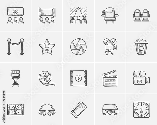 Media sketch icon set.