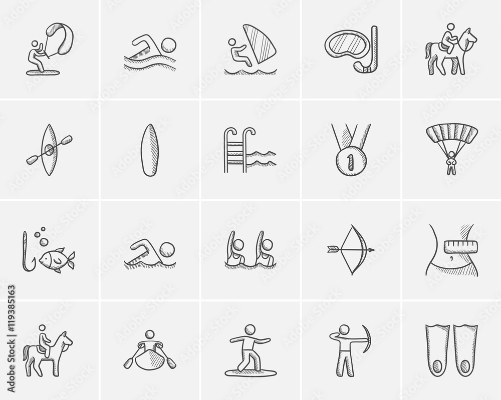 Sport sketch icon set. Sport sketch icon set.