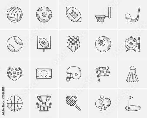 Sport sketch icon set.