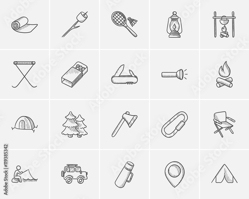 Travel and holiday sketch icon set.