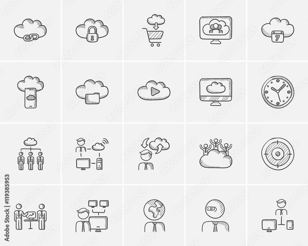 Technology sketch icon set.