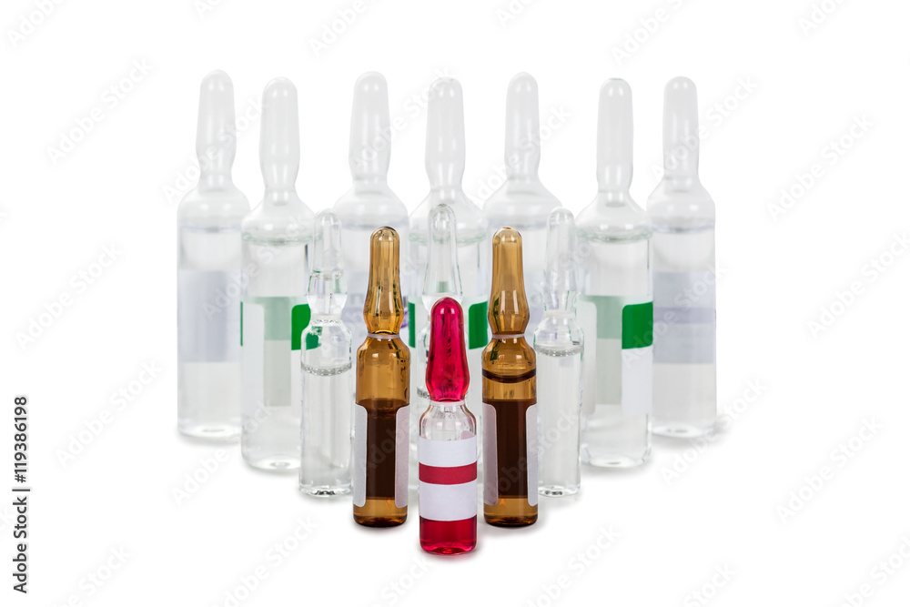 Injectable ampoules on a white background