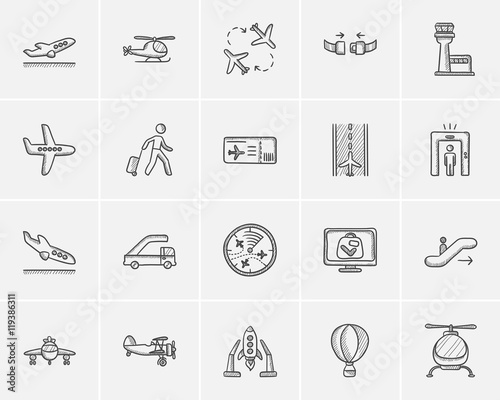 Air transport sketch icon set.