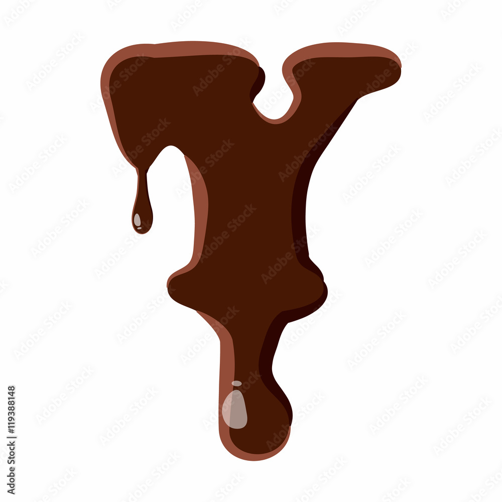 Letter Y from latin alphabet with numbers and symbols made of dark melted chocolate Letter Y from latin alphabet with numbers and symbols made of dark melted chocolate