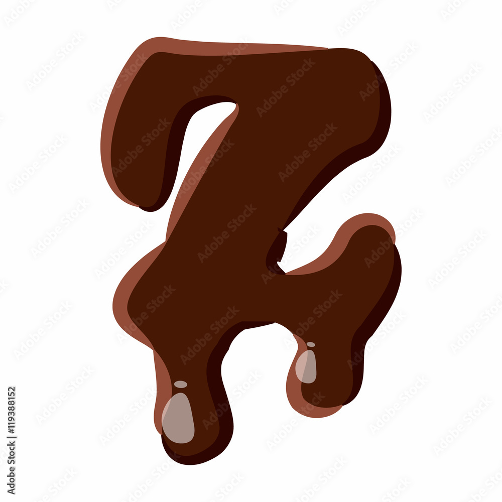 Letter Z from latin alphabet with numbers and symbols made of dark melted chocolate Letter Z from latin alphabet with numbers and symbols made of dark melted chocolate