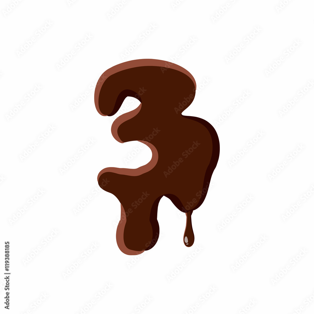 Number 3 from latin alphabet with numbers and symbols made of dark melted chocolate Number 3 from latin alphabet with numbers and symbols made of dark melted chocolate