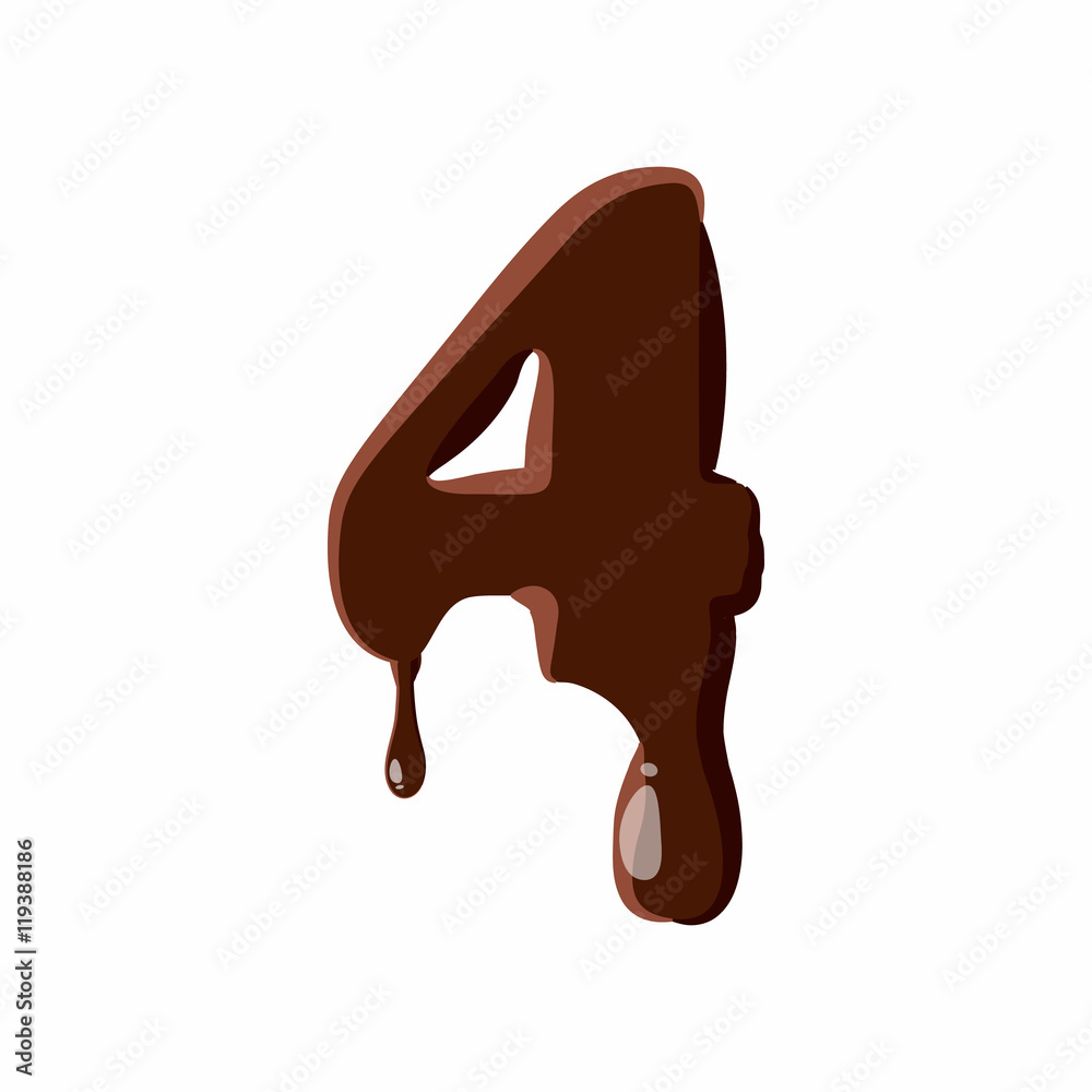 Number 4 from latin alphabet with numbers and symbols made of dark melted chocolate Number 4 from latin alphabet with numbers and symbols made of dark melted chocolate