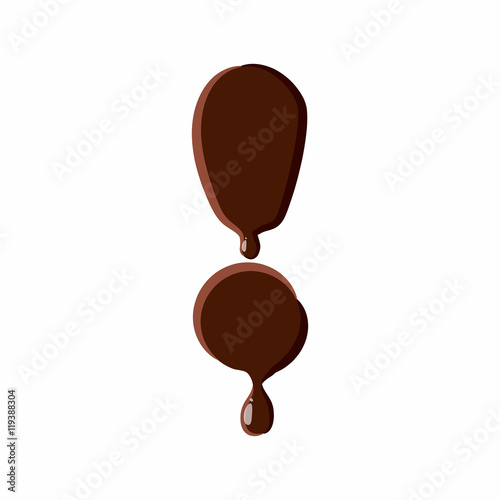 Exclamation mark from latin alphabet with numbers and symbols made of dark melted chocolate