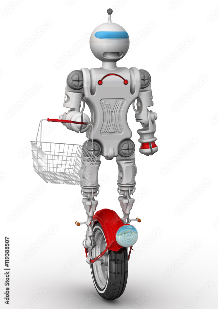Robot on unicycle with grocery basket