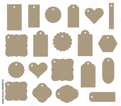 Set of vector gift tag, discount label. Twenty different shapes. photo