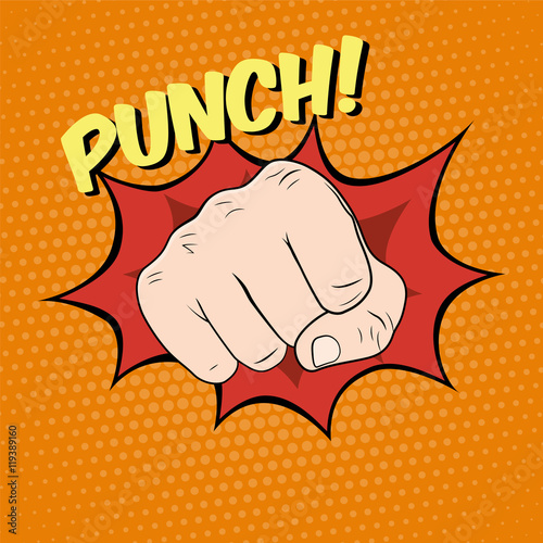 Fist hitting, fist punching in pop art style. Vector illustratio photo